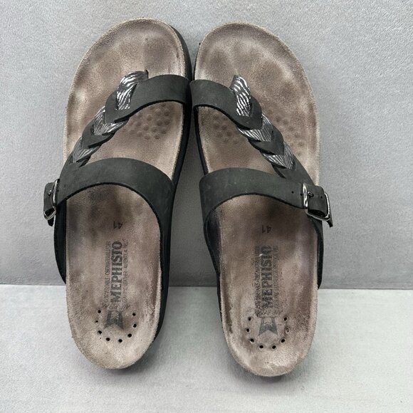 Mephisto Heleonore Womens Size 11 (41) Thong Sandals Black Braided Leather - Picture 6 of 9